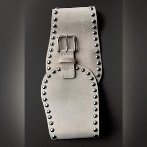 Leather Ecru Studded Sash Belt